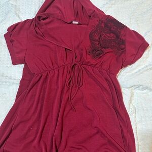 Women's Short Sleeve Hooded Top - Red